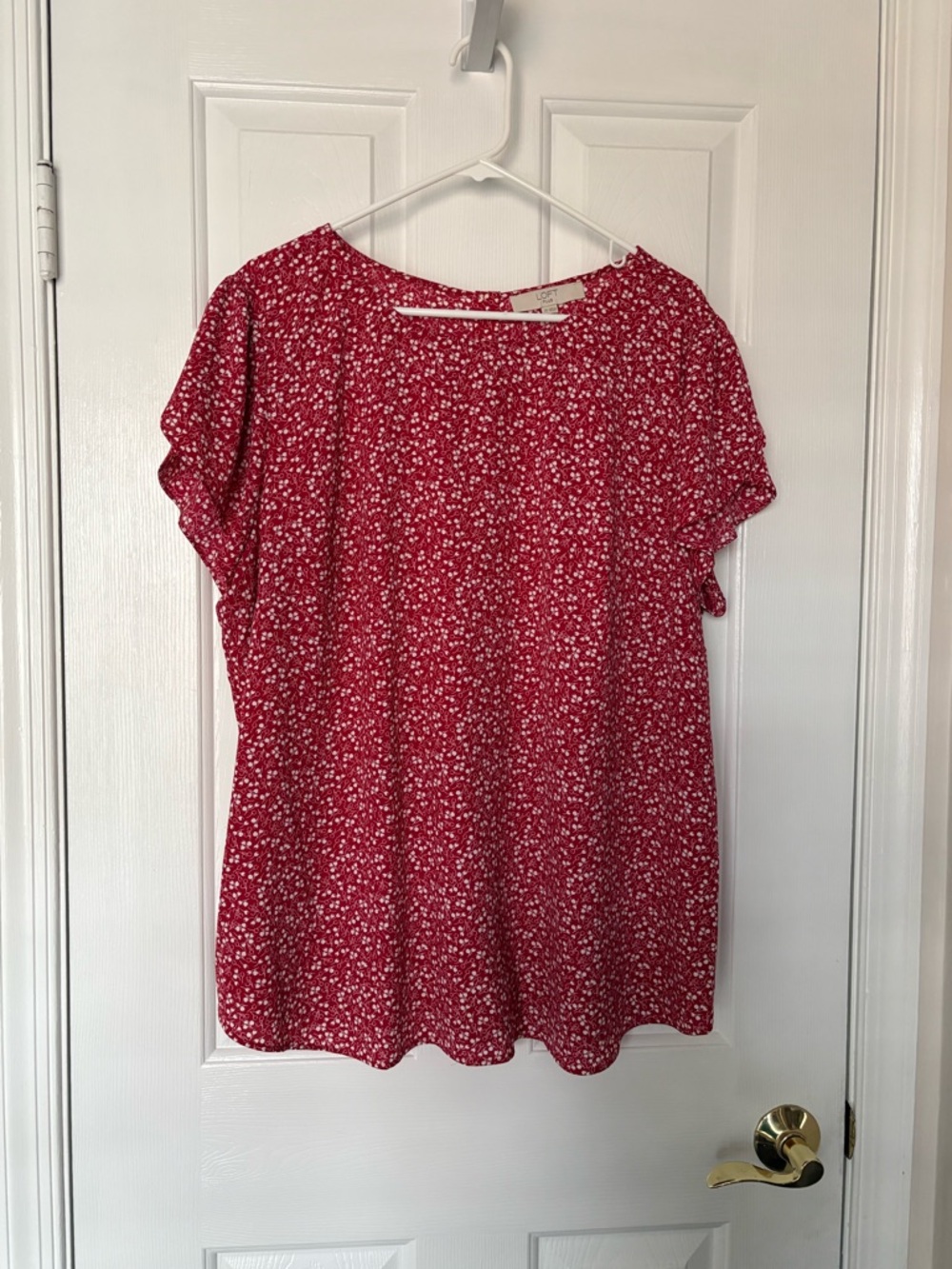LOFT Red Micro Floral Short Sleeve Tunic